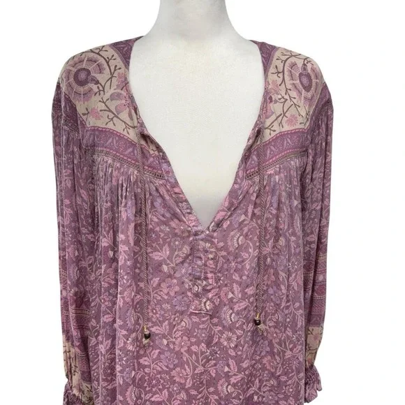 Spell & The Gypcy Collective Dahlia Mulberry Blouse Size XS Oversized Boho Pink - Picture 3 of 10